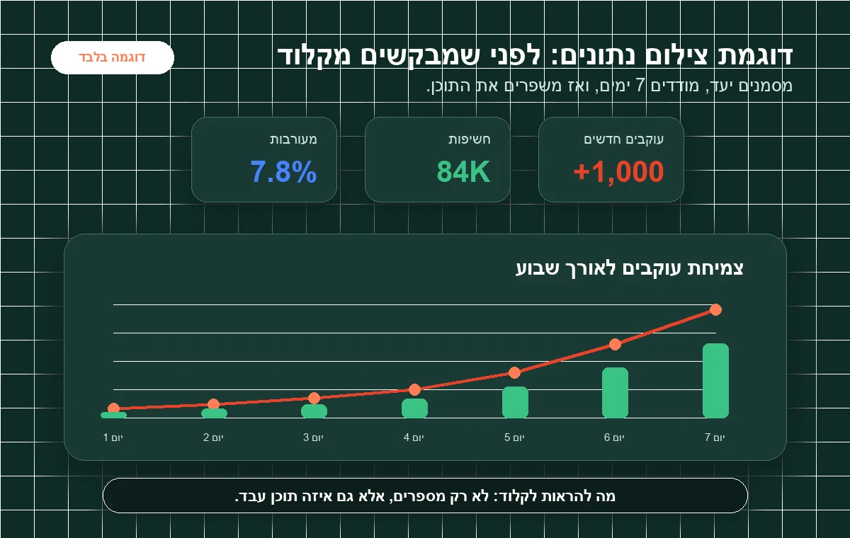 דוגמת צילום נתונים לצמיחת עוקבים בפייסבוק